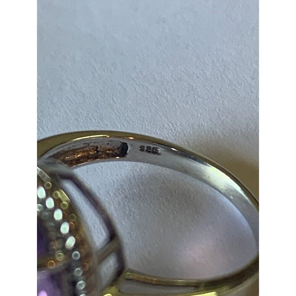 7.7 ct Genuine Purple Amethyst Ring Size‎ 7 Rhodium Plated .925 Sterling Silver